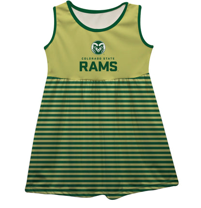 Colorado State Rams CSU Girls Game Day Sleeveless Tank Dress Solid Gold Logo Stripes on Skirt by Vive La Fete-Campus-Wardrobe