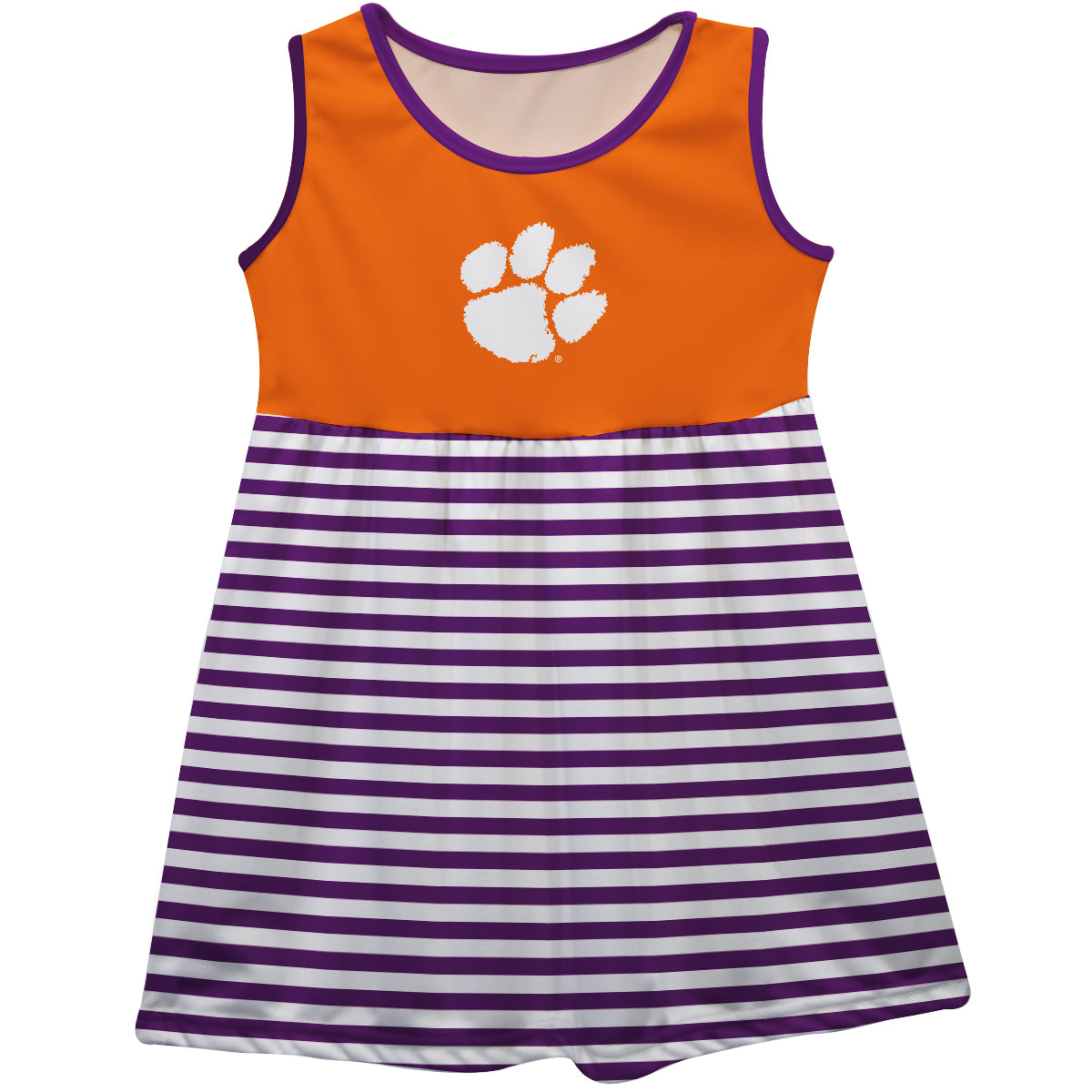 Clemson Tigers Orange and Purple Sleeveless Tank Dress with Stripes on Skirt by Vive La Fete-Campus-Wardrobe