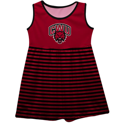 Central Washington Wildcats Girls Game Day Sleeveless Tank Dress Solid Red Logo Stripes on Skirt by Vive La Fete-Campus-Wardrobe