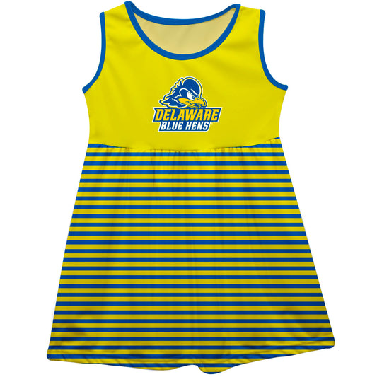 Delaware Blue Hens Girls Game Day Sleeveless Tank Dress Solid Yellow Logo Stripes on Skirt by Vive La Fete-Campus-Wardrobe