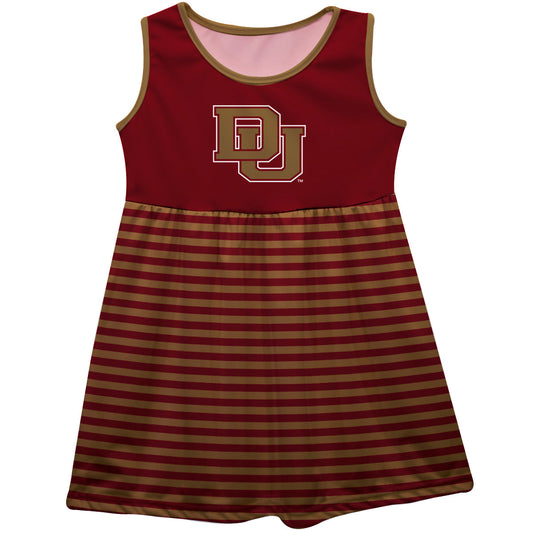 University of Denver Pioneers Girls Game Day Sleeveless Tank Dress Solid Maroon Logo Stripes on Skirt by Vive La Fete-Campus-Wardrobe