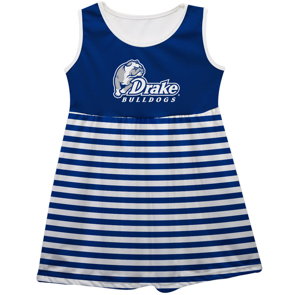 Drake University Bulldogs Girls Game Day Sleeveless Tank Dress Solid Blue Logo Stripes on Skirt by Vive La Fete, Toddler / 3