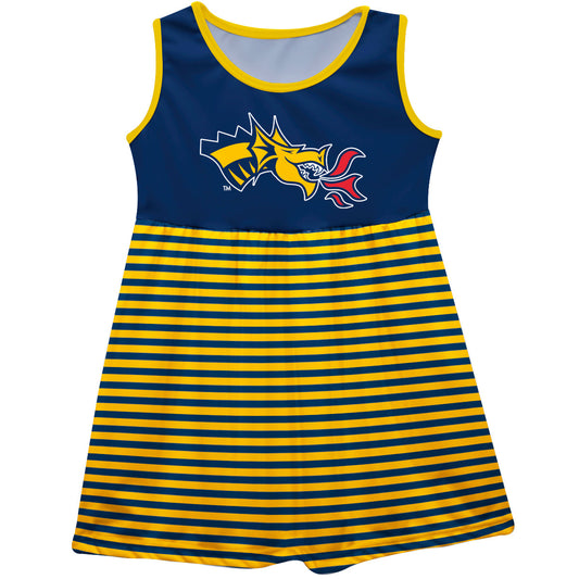 Drexel University Dragons Girls Game Day Sleeveless Tank Dress Solid Blue Logo Stripes on Skirt by Vive La Fete-Campus-Wardrobe