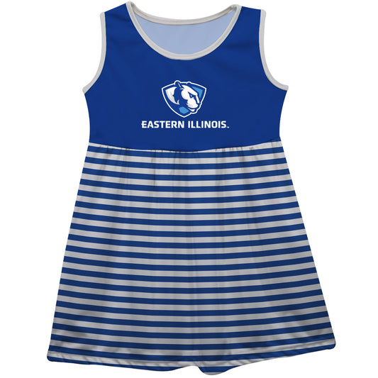 Eastern Illinois University Panthers EIU Blue and White Sleeveless Tank Dress with Stripes on Skirt by Vive La Fete-Campus-Wardrobe