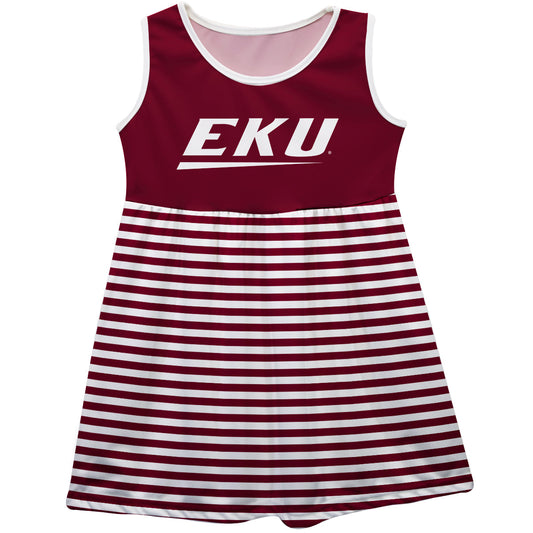 Eastern Kentucky Colonels EKU Girls Game Day Sleeveless Tank Dress Solid Maroon Logo Stripes on Skirt by Vive La Fete-Campus-Wardrobe