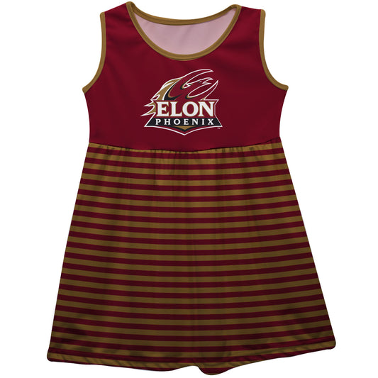 Elon University Phoenix Girls Game Day Sleeveless Tank Dress Solid Maroon Logo Stripes on Skirt by Vive La Fete-Campus-Wardrobe