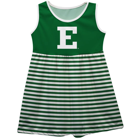 Eastern Michigan Eagles Girls Game Day Sleeveless Tank Dress Solid Green Logo Stripes on Skirt by Vive La Fete-Campus-Wardrobe