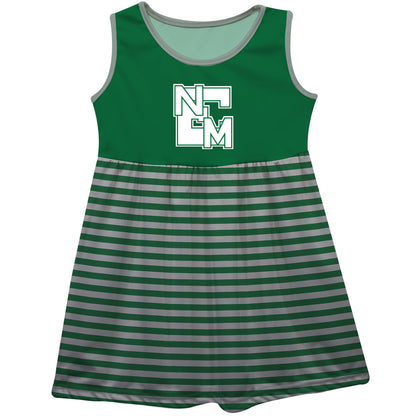 Eastern New Mexico University Greyhounds ENMU Green and Gray Sleeveless Tank Dress with Stripes on Skirt by Vive La Fete-Campus-Wardrobe