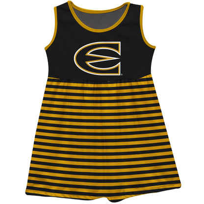 Emporia State University Hornets Black and Gold Sleeveless Tank Dress with Stripes on Skirt by Vive La Fete-Campus-Wardrobe