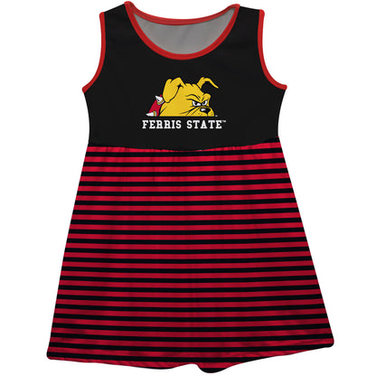 Ferris State University Bulldogs Girls Game Day Sleeveless Tank Dress Solid Black Logo Stripes on Skirt by Vive La Fete-Campus-Wardrobe