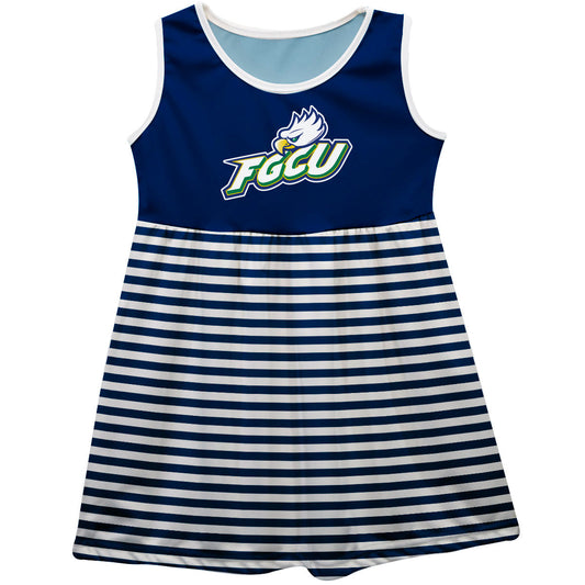Florida Gulf Coast Eagles Girls Game Day Sleeveless Tank Dress Solid Blue Logo Stripes on Skirt by Vive La Fete-Campus-Wardrobe