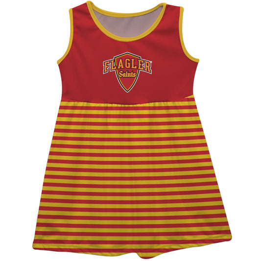 Flagler College St. Augustine Red and Gold Sleeveless Tank Dress with Stripes on Skirt by Vive La Fete-Campus-Wardrobe