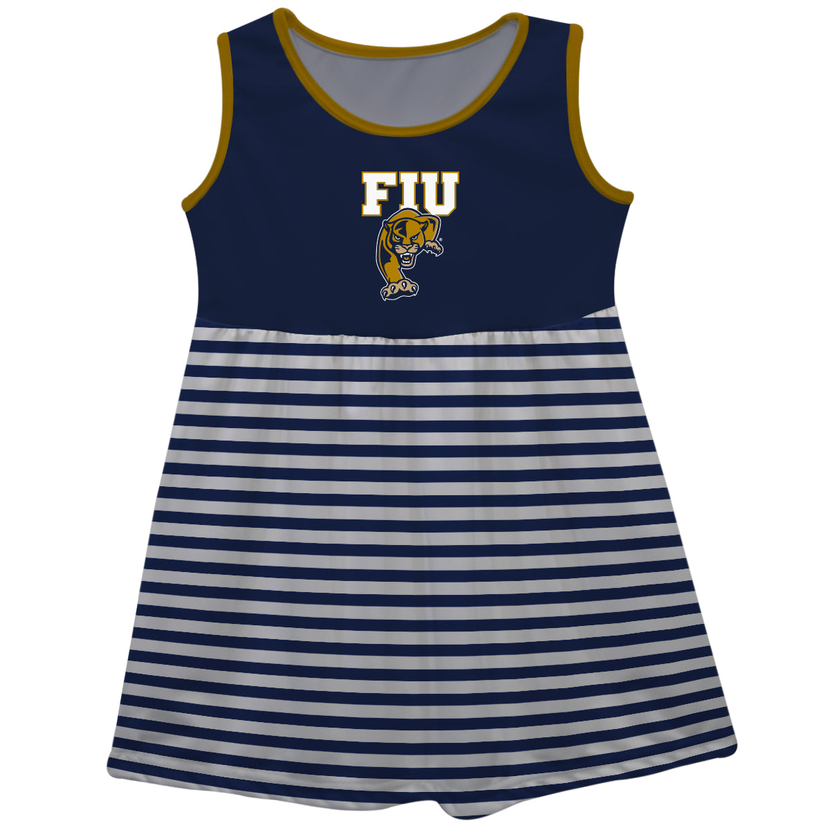 Florida International Panthers Blue and White Sleeveless Tank Dress with Stripes on Skirt by Vive La Fete-Campus-Wardrobe