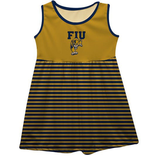 FIU Panthers Girls Game Day Sleeveless Tank Dress Solid Gold Logo Stripes on Skirt by Vive La Fete-Campus-Wardrobe