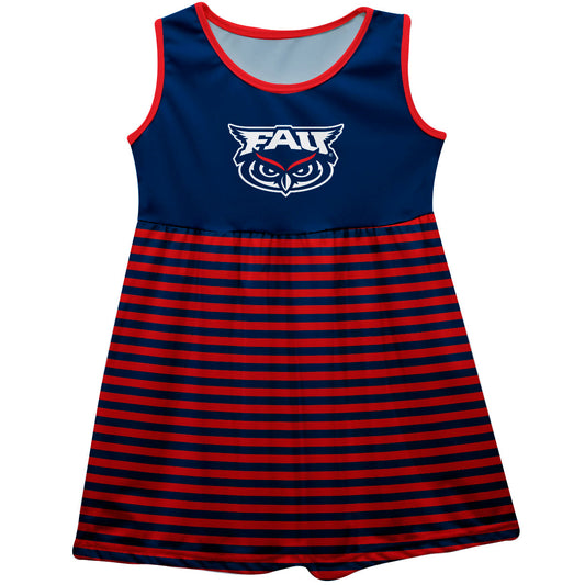 Florida Atlantic Owls Girls Game Day Sleeveless Tank Dress Solid Navy Logo Stripes on Skirt by Vive La Fete-Campus-Wardrobe