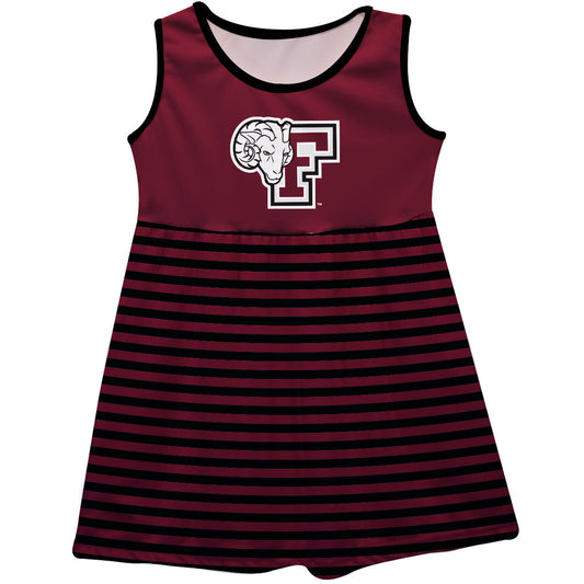 Fordham Rams Girls Game Day Sleeveless Tank Dress Solid Maroon Logo Stripes on Skirt by Vive La Fete-Campus-Wardrobe