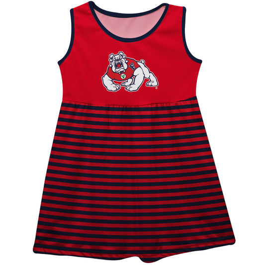 Fresno State Bulldogs Girls Game Day Sleeveless Tank Dress Solid Red Logo Stripes on Skirt by Vive La Fete-Campus-Wardrobe