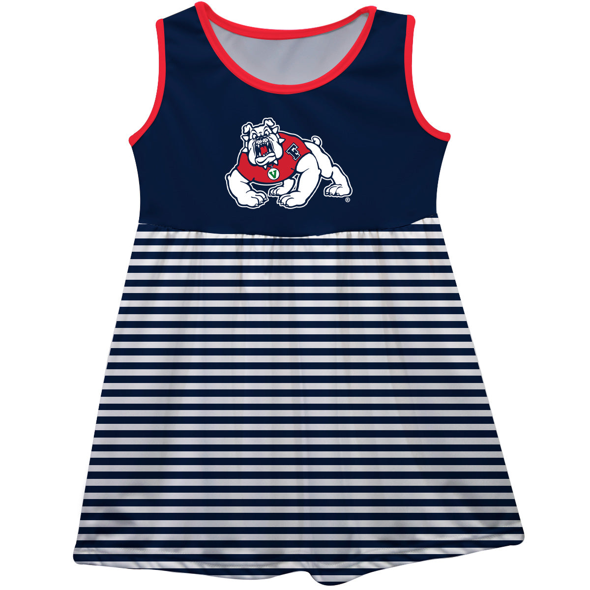 Fresno State Bulldogs Girls Game Day Sleeveless Tank Dress Solid Blue Logo Stripes on Skirt by Vive La Fete-Campus-Wardrobe