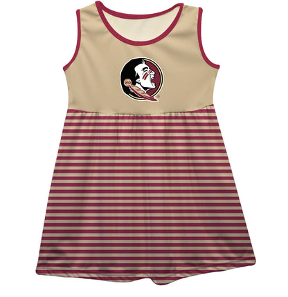 Florida State Seminoles Girls Game Day Sleeveless Tank Dress Solid Gold Logo Stripes on Skirt by Vive La Fete-Campus-Wardrobe