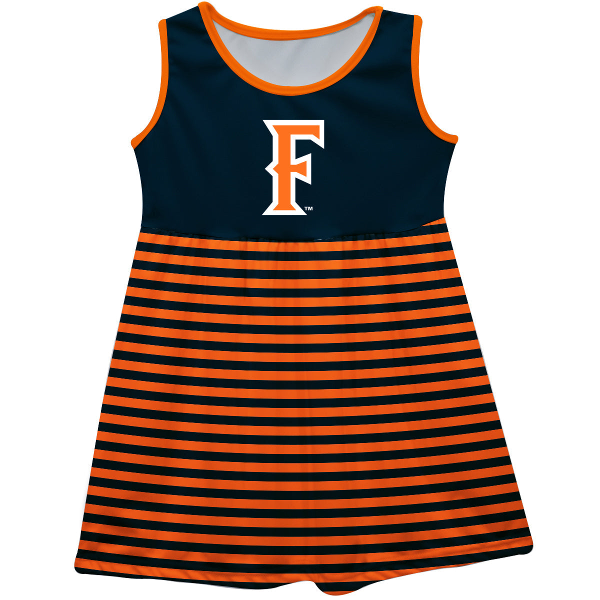Cal State Fullerton Titans CSUF Girls Game Day Sleeveless Tank Dress Solid Navy Logo Stripes on Skirt by Vive La Fete-Campus-Wardrobe