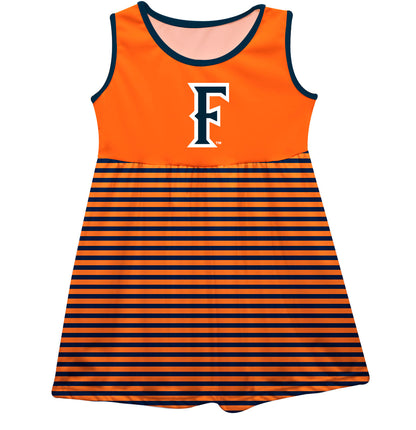 Cal State Fullerton Titans CSUF Girls Game Day Sleeveless Tank Dress Solid Orange Logo Stripes on Skirt by Vive La Fete-Campus-Wardrobe