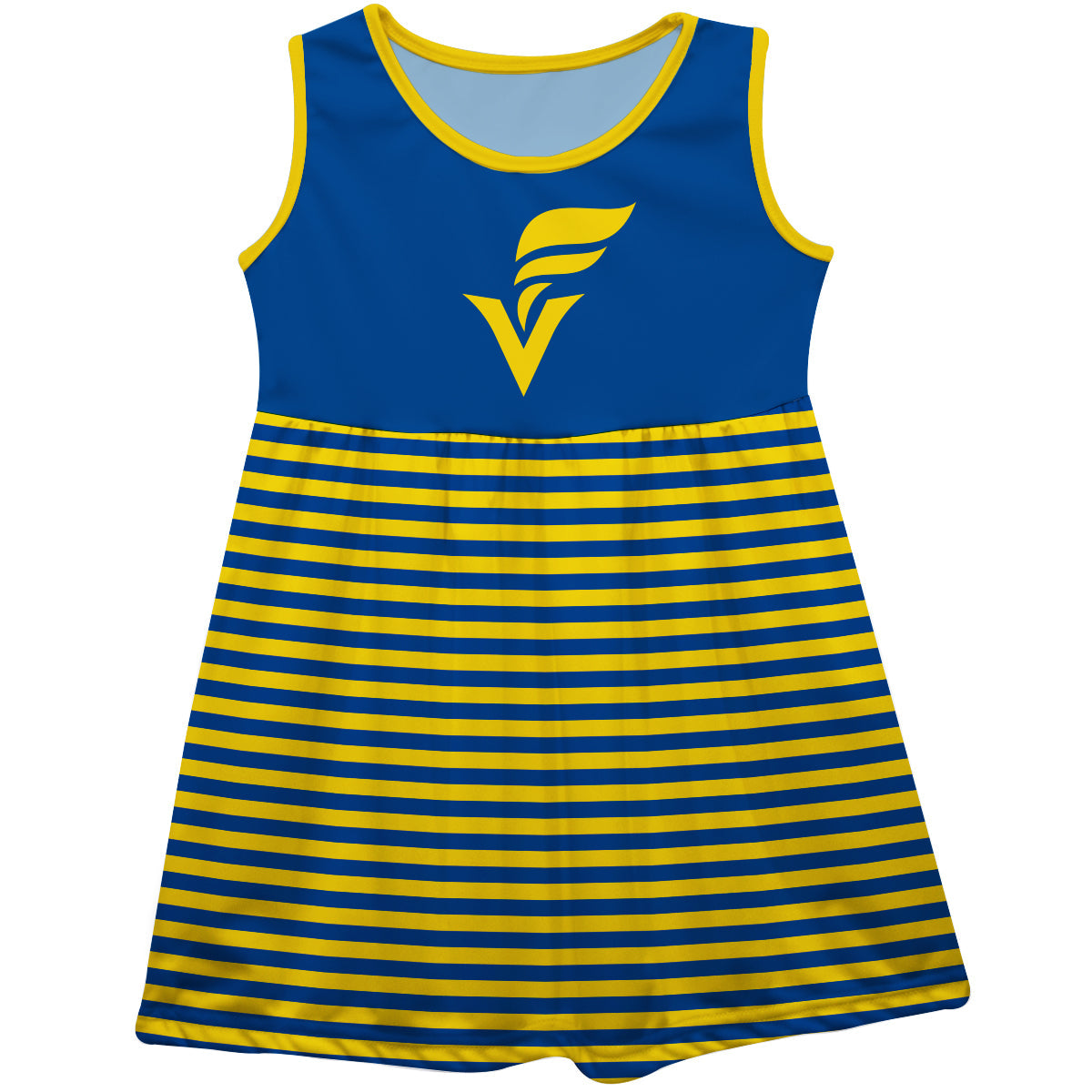 Fort Valley State Wildcats FVSU Blue and Gold Sleeveless Tank Dress with Stripes on Skirt by Vive La Fete-Campus-Wardrobe