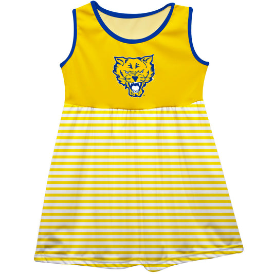Fort Valley State Wildcats FVSU Girls Game Day Sleeveless Tank Dress Solid Gold Logo Stripes on Skirt by Vive La Fete-Campus-Wardrobe