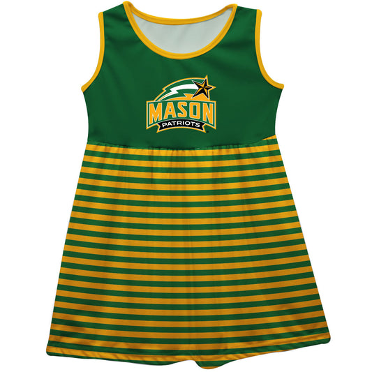 George Mason University Patriots Girls Game Sleeveless Tank Dress Solid Green Logo Stripes on Skirt by Vive La Fete-Campus-Wardrobe
