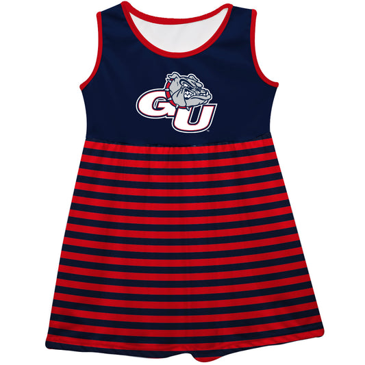 Gonzaga Bulldogs GU Girls Game Day Sleeveless Tank Dress Solid Navy Logo Stripes on Skirt by Vive La Fete-Campus-Wardrobe