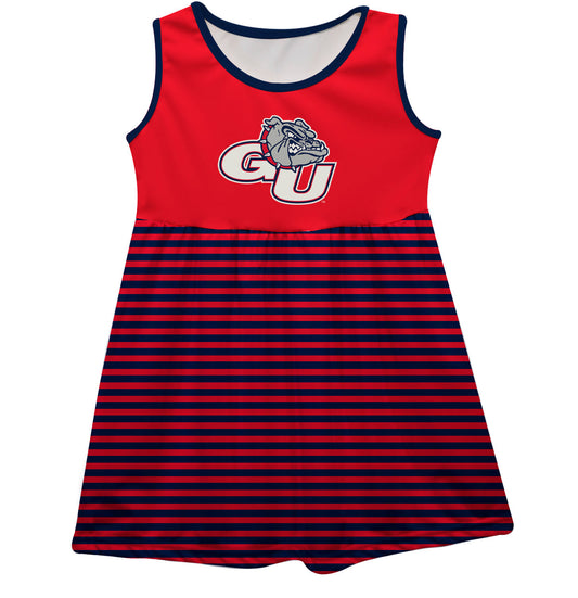 Gonzaga Bulldogs Zags GU Girls Game Day Sleeveless Tank Dress Solid Red Logo Stripes on Skirt by Vive La Fete-Campus-Wardrobe