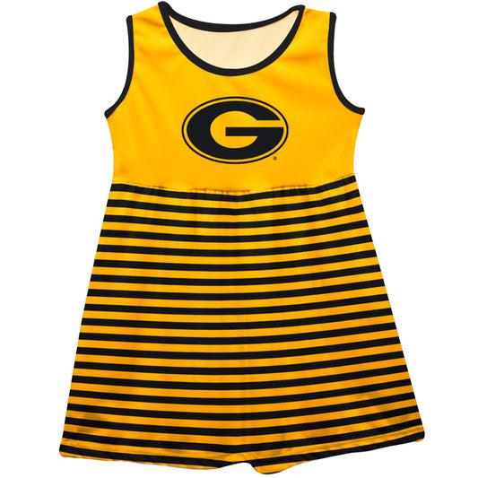 Grambling State Tigers GSU Girls Game Day Sleeveless Tank Dress Solid Gold Logo Stripes on Skirt by Vive La Fete-Campus-Wardrobe