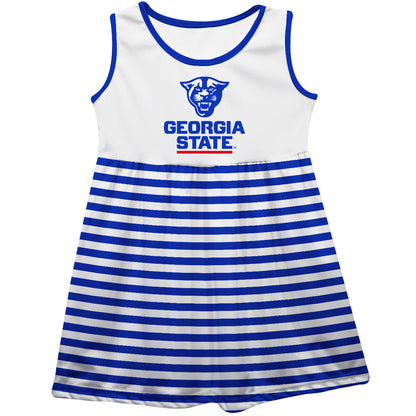 Georgia State Panthers Girls Game Day Sleeveless Tank Dress Solid White Logo Stripes on Skirt by Vive La Fete-Campus-Wardrobe