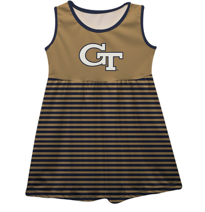 Georgia Tech Yellow Jackets Girls Game Day Sleeveless Tank Dress Solid Gold Logo Stripes on Skirt by Vive La Fete-Campus-Wardrobe