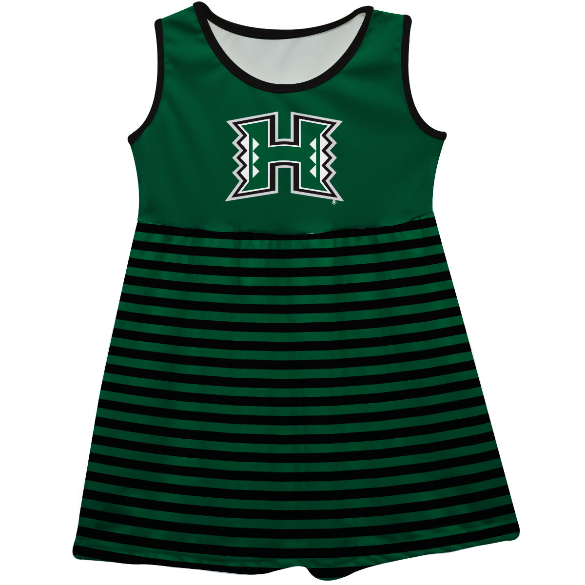 Hawaii Rainbow Warriors Green Sleeveless Tank Dress With Black Stripes by Vive La Fete-Campus-Wardrobe