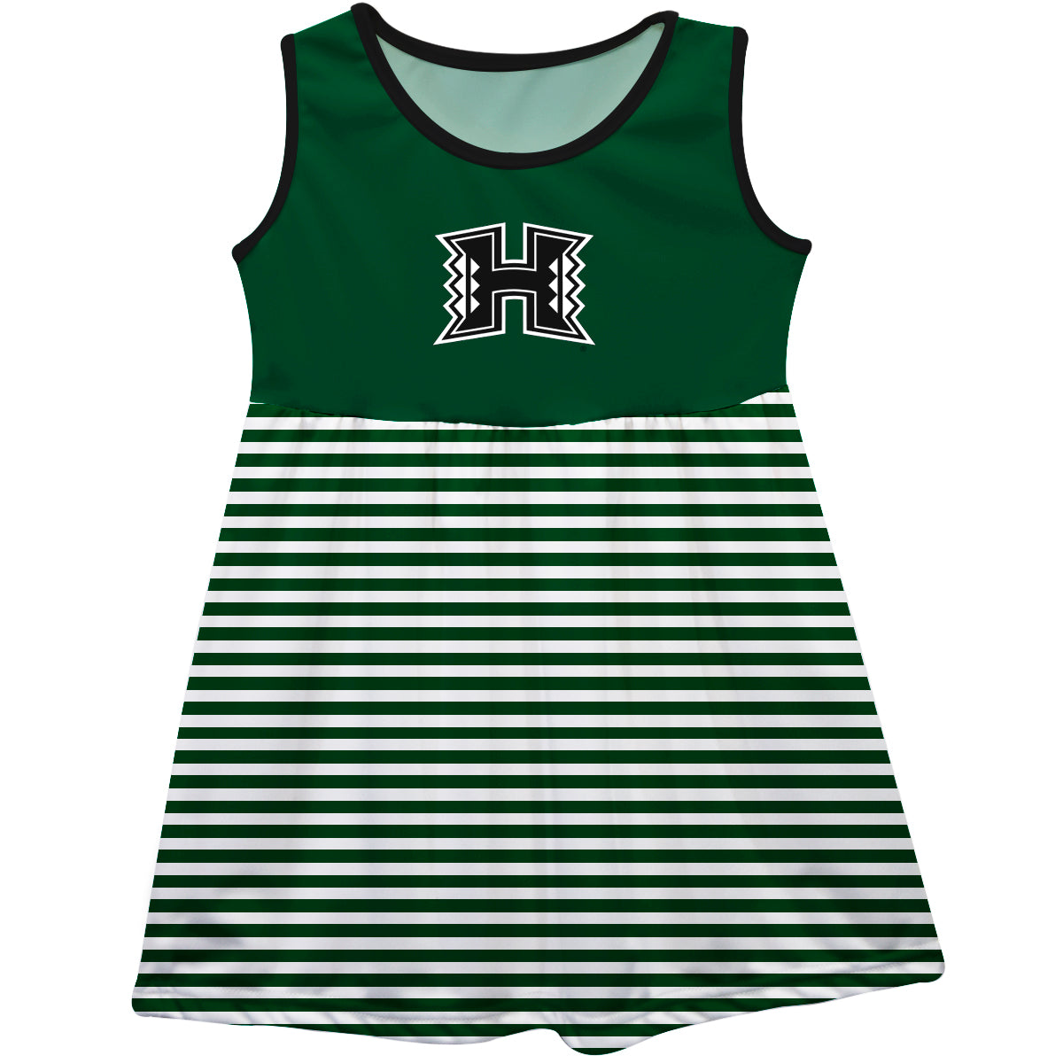 Hawaii Rainbow Warriors Girls Game Day Sleeveless Tank Dress Solid Green Logo Stripes on Skirt by Vive La Fete-Campus-Wardrobe