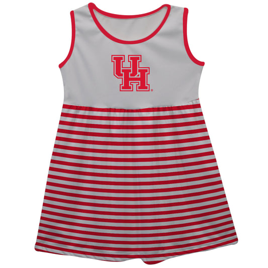 University of Houston Cougars Gray and Red Sleeveless Tank Dress with Stripes on Skirt by Vive La Fete-Campus-Wardrobe