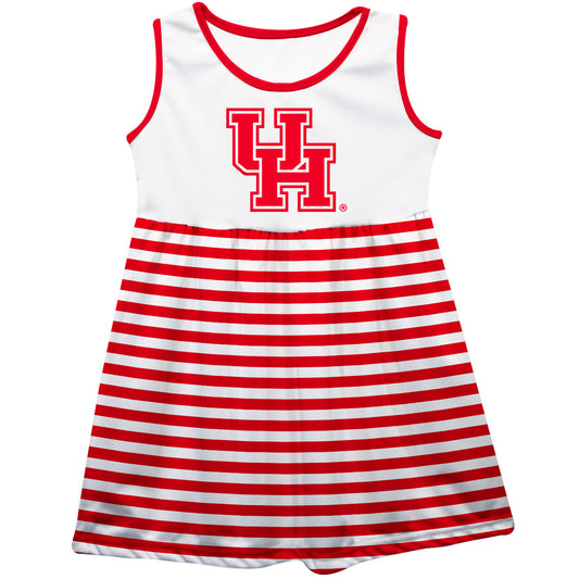 Houston Cougars Girls Game Day Sleeveless Tank Dress Solid White Logo Stripes on Skirt by Vive La Fete-Campus-Wardrobe