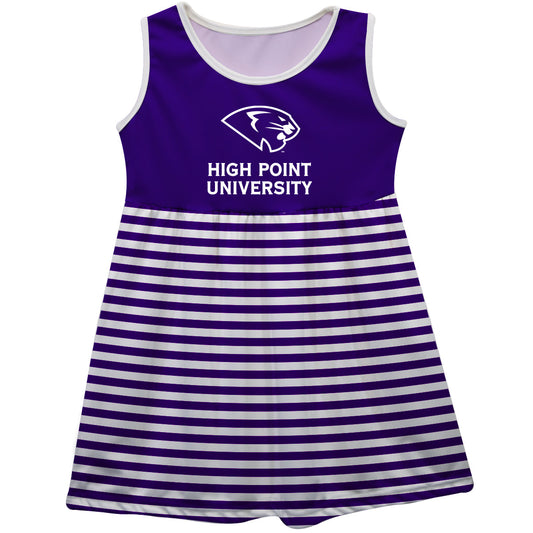 High Point Panthers Girls Game Day Sleeveless Tank Dress Solid Purple Logo Stripes on Skirt by Vive La Fete-Campus-Wardrobe