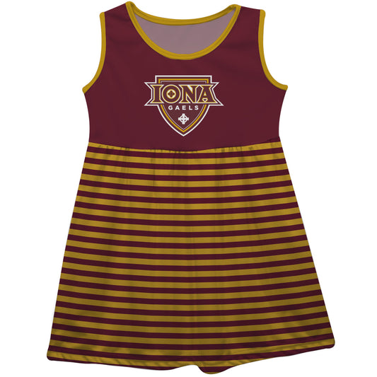 Iona College Gaels Maroon and Gold Sleeveless Tank Dress with Stripes on Skirt by Vive La Fete-Campus-Wardrobe