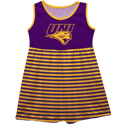 Northern Iowa Panthers Girls Game Day Sleeveless Tank Dress Solid Purple Mascot Stripes on Skirt by Vive La Fete-Campus-Wardrobe
