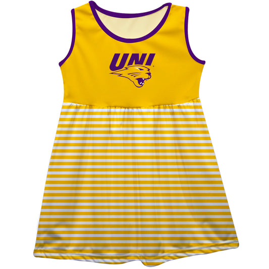 Northern Iowa Panthers Girls Game Day Sleeveless Tank Dress Solid Gold Logo Stripes on Skirt by Vive La Fete-Campus-Wardrobe