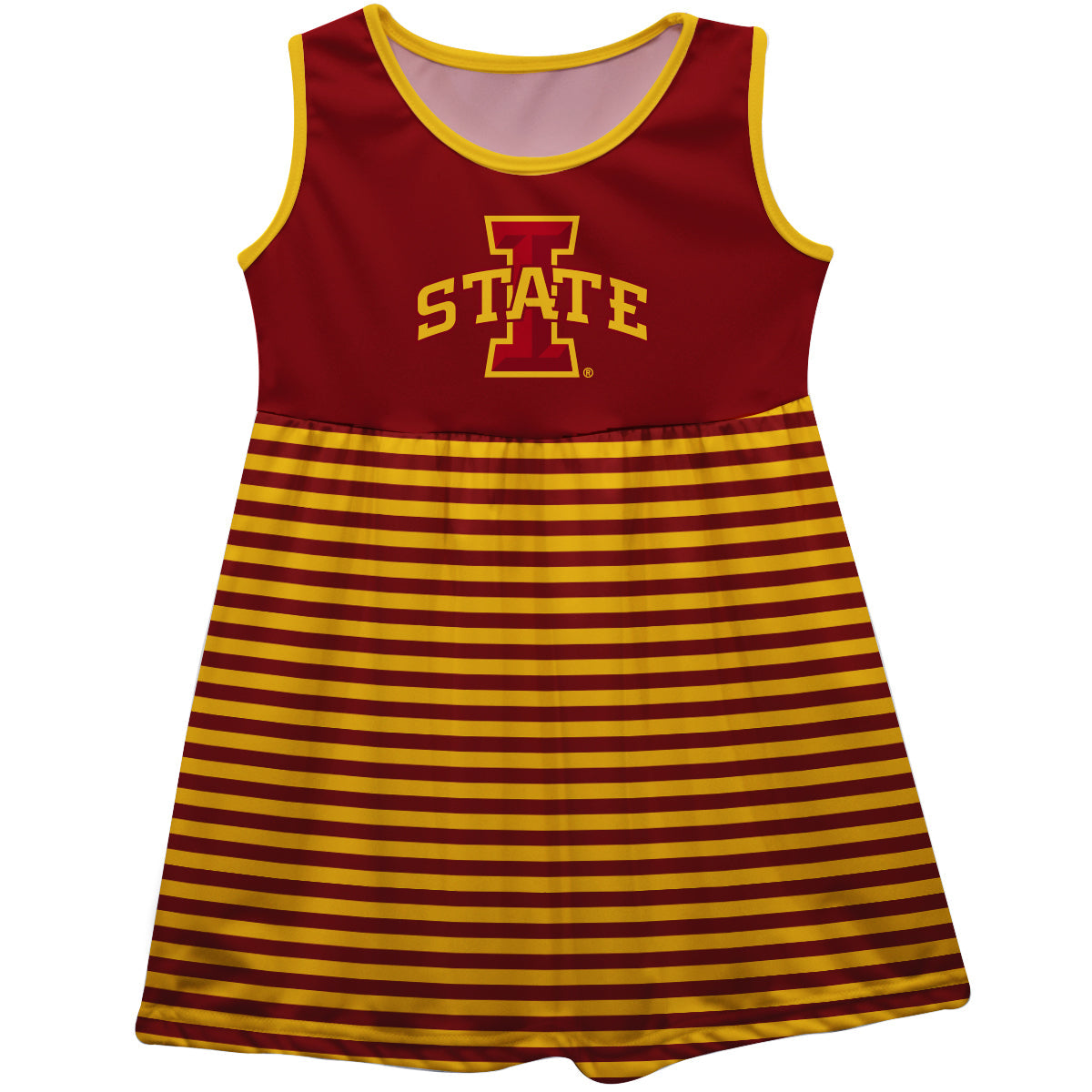 Iowa State Cyclones ISU Girls Game Day Sleeveless Tank Dress Solid Maroon Logo Stripes on Skirt by Vive La Fete-Campus-Wardrobe