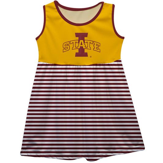 Iowa State Cyclones ISU Girls Game Day Sleeveless Tank Dress Solid Gold Logo Stripes on Skirt by Vive La Fete-Campus-Wardrobe