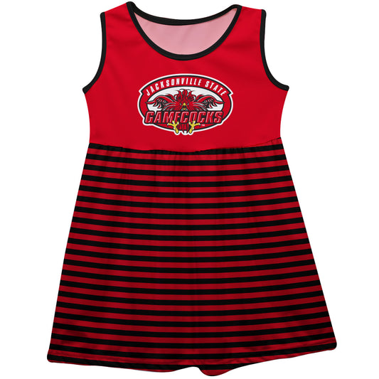 Jacksonville State Gamecocks Girls Game Day Sleeveless Tank Dress Solid Red Logo Stripes on Skirt by Vive La Fete-Campus-Wardrobe