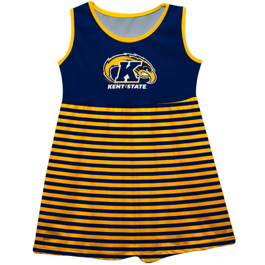 Kent State Golden Flashes Girls Game Day Sleeveless Tank Dress Blue Logo Stripes on Skirt by Vive La Fete-Campus-Wardrobe