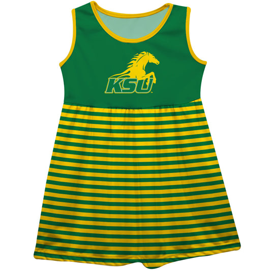 Kentucky State Thorobreds Green and Gold Sleeveless Tank Dress with Stripes on Skirt by Vive La Fete-Campus-Wardrobe