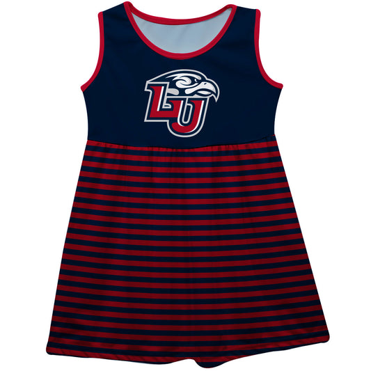 Liberty Flames Girls Game Day Sleeveless Tank Dress Solid Navy Logo Stripes on Skirt by Vive La Fete-Campus-Wardrobe