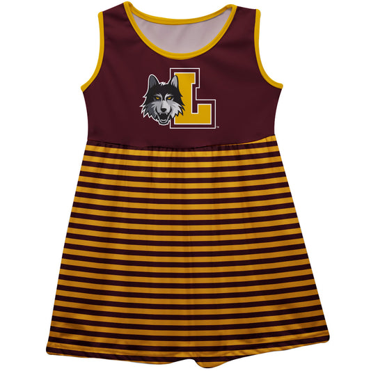 Loyola University Chicago Ramblers Girls Game Day Sleeveless Tank Dress Solid Maroon Logo Stripes on Skirt by Vive La Fete-Campus-Wardrobe