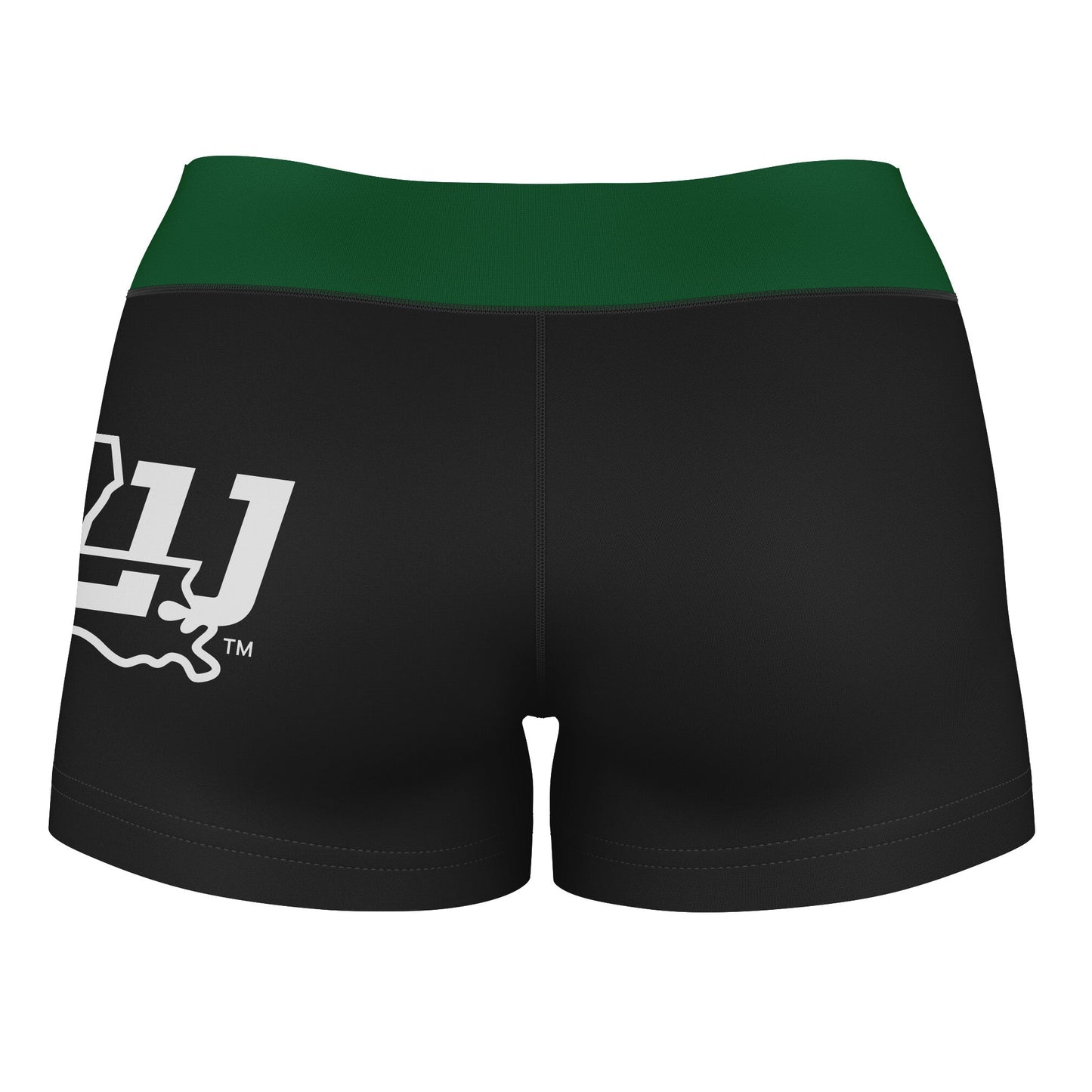 Southeastern Lions Logo on Thigh and Waistband Black & Green Womens Yoga Booty Workout Shorts by Vive La Fete