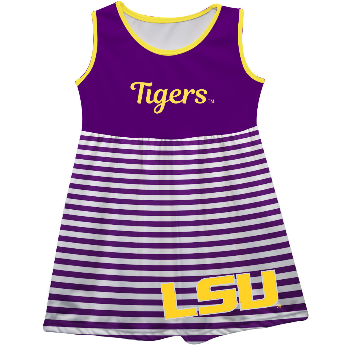 LSU Big Logo Purple And White Stripes Tank Dress by Vive La Fete-Campus-Wardrobe